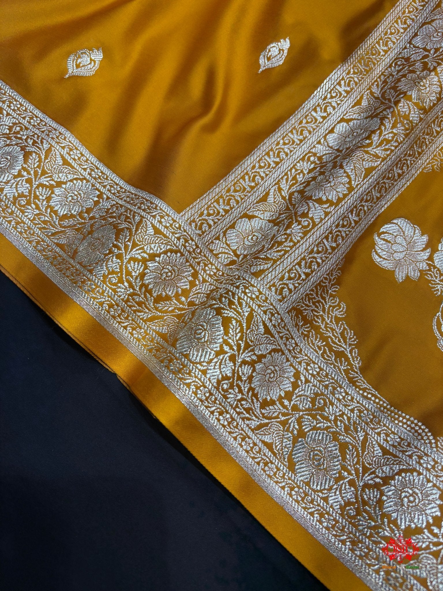 Yellow Mashru Silk All Over Booti With Jaal Blouse Design Saree - Bharat Silk House Mashroo Silk
