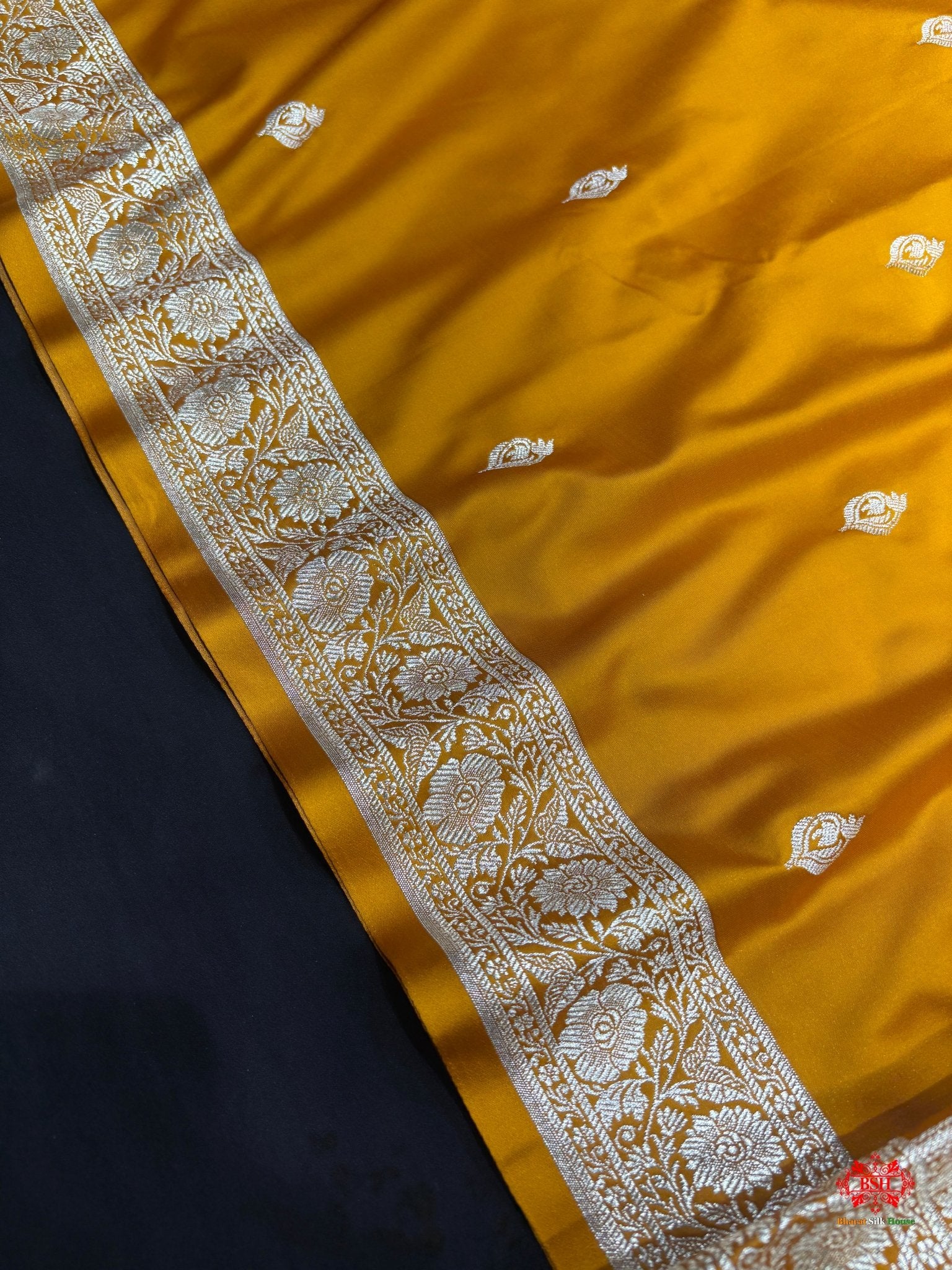 Yellow Mashru Silk All Over Booti With Jaal Blouse Design Saree - Bharat Silk House Mashroo Silk