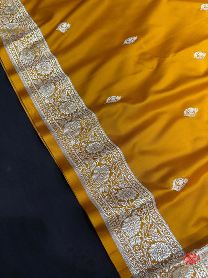 Yellow Mashru Silk All Over Booti With Jaal Blouse Design Saree - Bharat Silk House Mashroo Silk