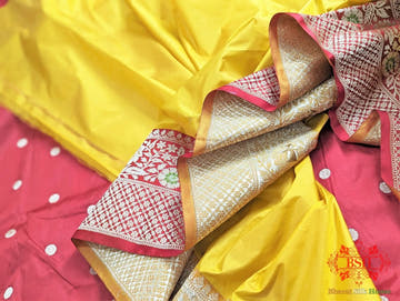 Yellow Pure Katan Silk Banarasi Handloom Saree - Bharat Silk House Pure Kataan Silk